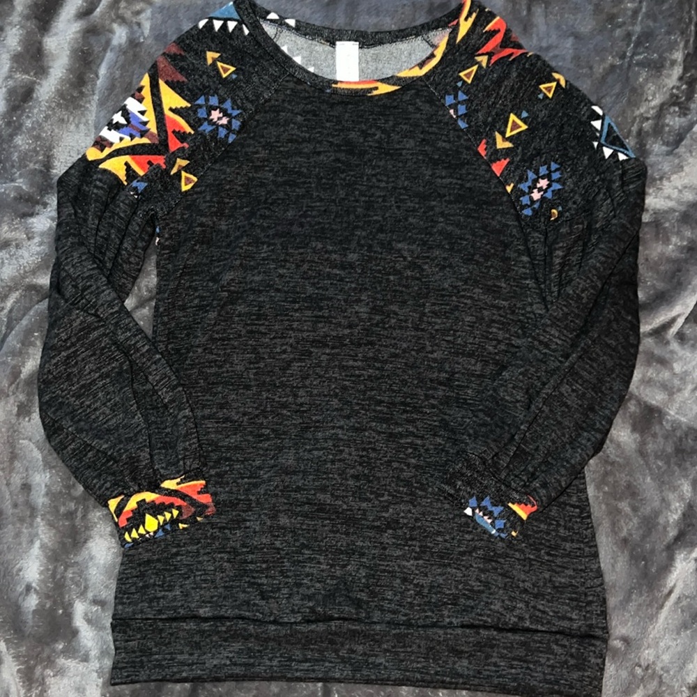 Oversized dressy shirt/sweater , dark grey with Aztec pattern
